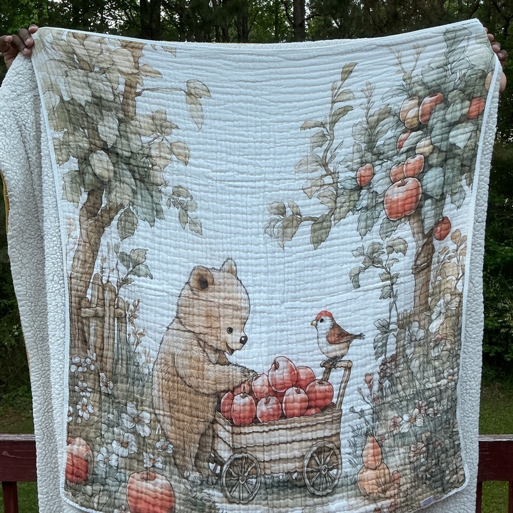 Cozy Bear and Apple Cart Blanket